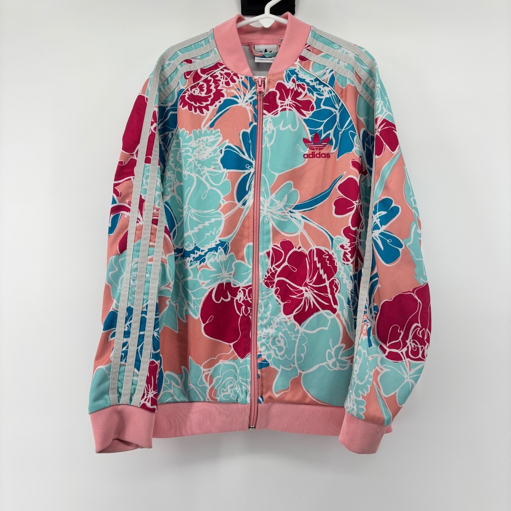 Adidas Originals‎ Girls Floral Track Jacket Pink Teal FM6707 Kids Size Medium M
